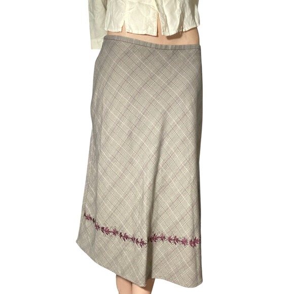 Vintage Dresses & Skirts - Vintage Academia Brown Plaid Midaxi Skirt Embroidered Autumnal Preppy - 14